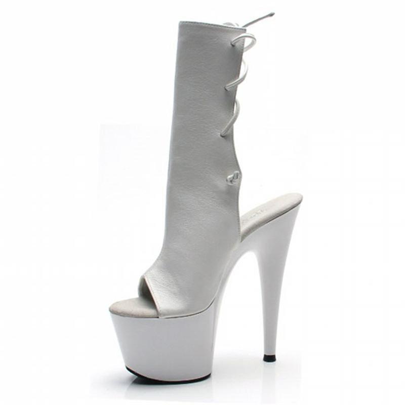 17Cm new autumn leather boots black women's boots waterproof table super high heel fashion boots thin heel