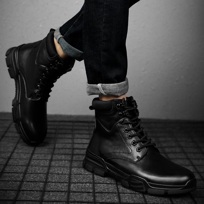 Genuine Leather Men Boots Thick Bottom  Tactical Boots Black All-Match Casual Boots for Men Shoes Design Motorcycle Boot