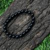 8mm Natural Black Onyx Gemstone Beads Stretch Bracelet 7.5" Handmade Pure Black Stone Bracelet For Men/Women RBB-63
