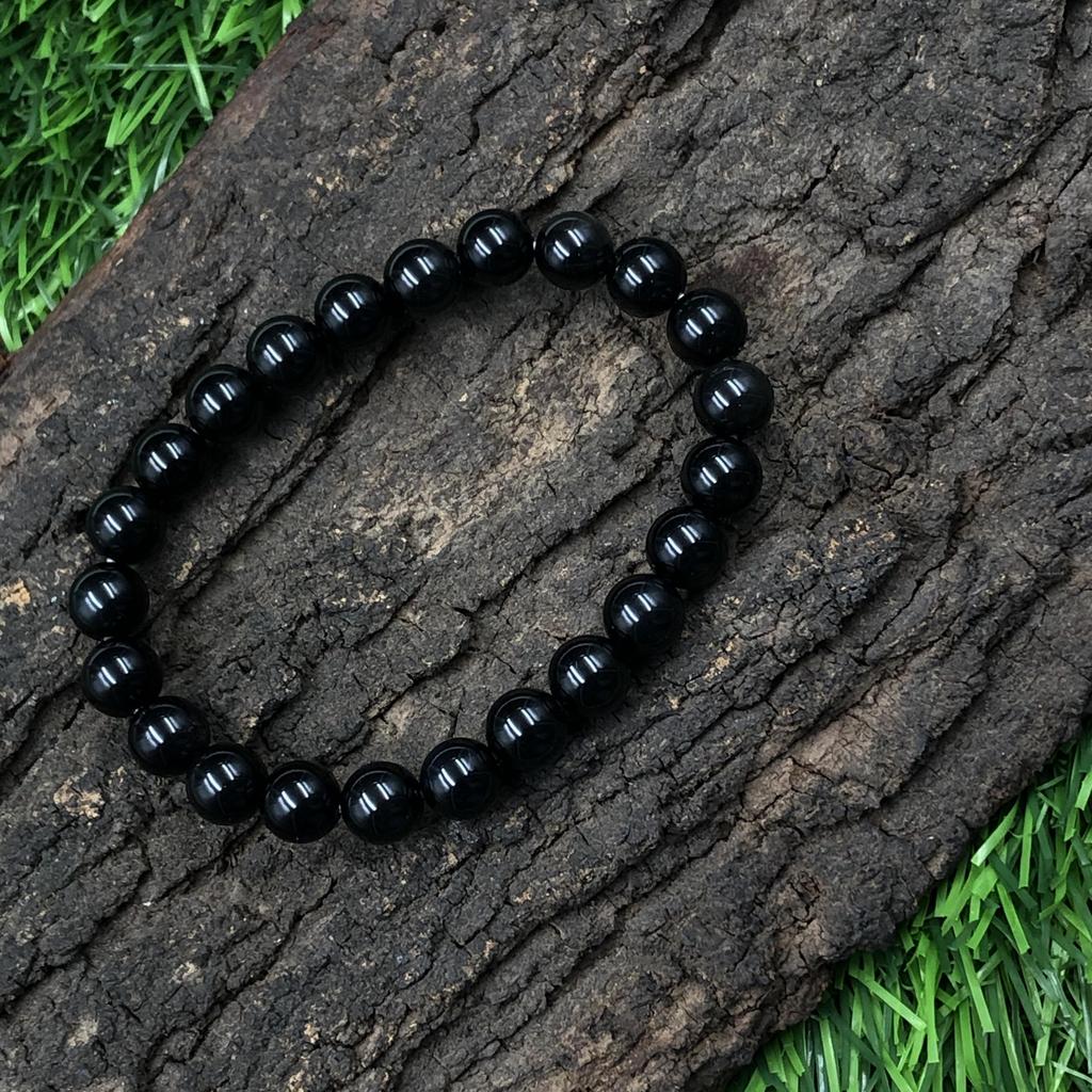 8mm Natural Black Onyx Gemstone Beads Stretch Bracelet 7.5" Handmade Pure Black Stone Bracelet For Men/Women RBB-63
