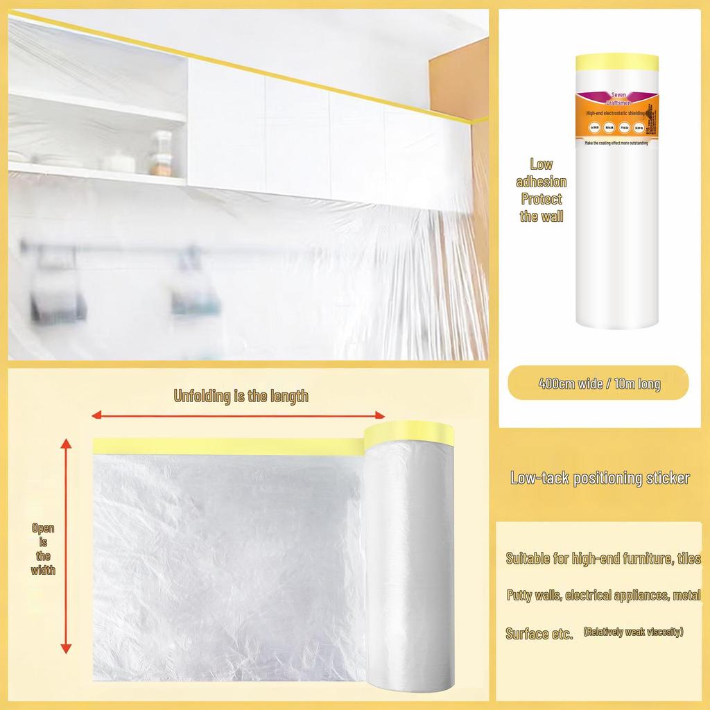 Thickened Plastic Dustproof Masking Film for Furniture Renovation and Spray Protection