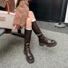 ~ Autumn and winter new thick-soled thick-heeled pleated medium and high elastic stacking boots women's knee boots