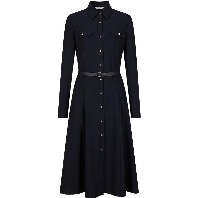 JUZI Annakou Vintage Style Lapel Button-Front Long Dress S