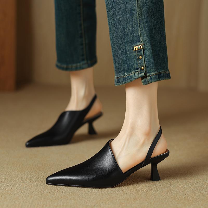 Fashion Size 34-40 Sandals for Women Genuine Leather High Heel Heels Summer Shoes 2025 Sexy Pointy Toe Party Office Dress Women Sandals