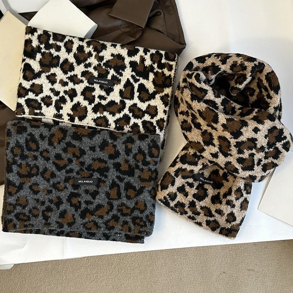 Lightweight Leopard Print Scarf Cashmere Blend Winter Shawl Trendy Imitation Wool Scarf  Unisex