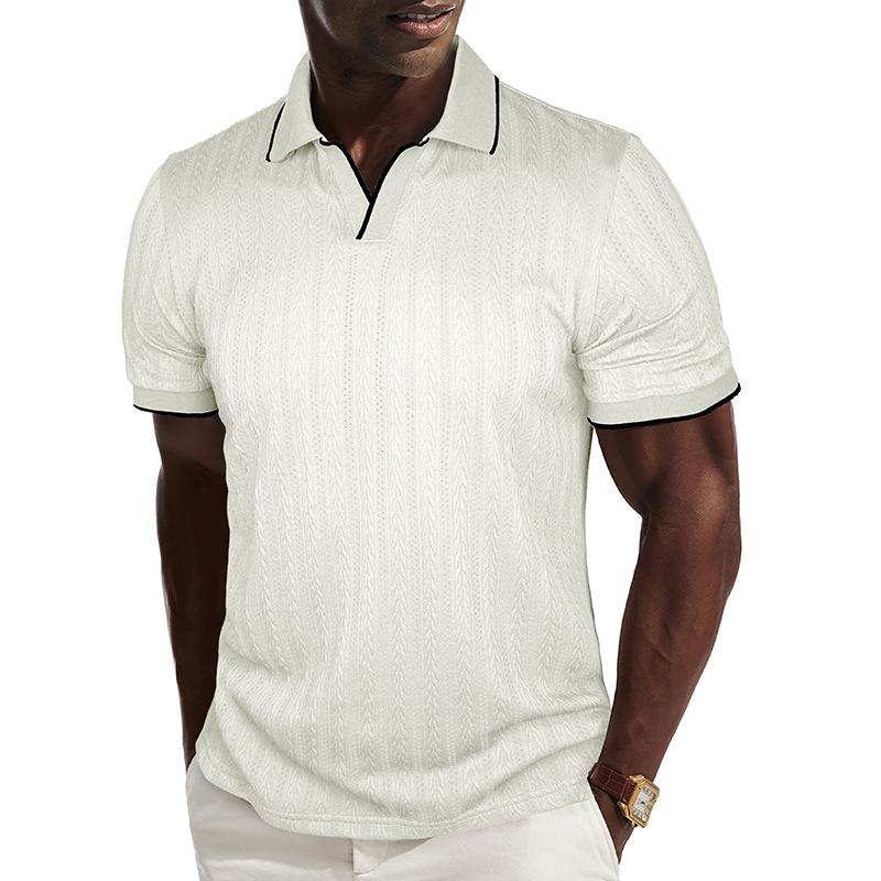 Men s Jacquard Knit Contrast Trim Short Sleeve Polo Shirt S белый