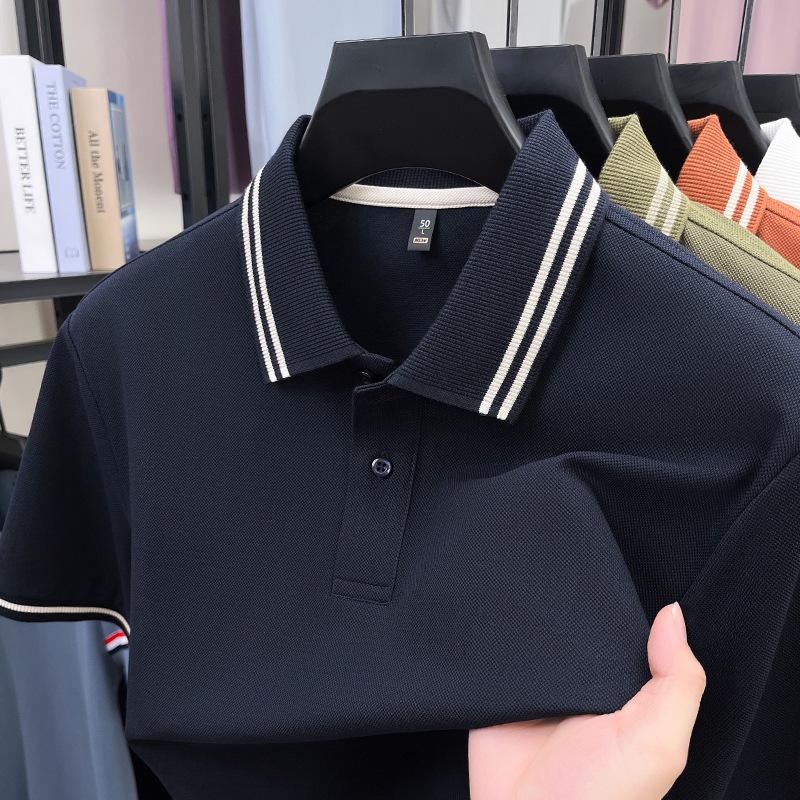 Men's Short Sleeve T-Shirt Business Casual Breathable Lapel Collarpolo Loose Fit Versatile Top