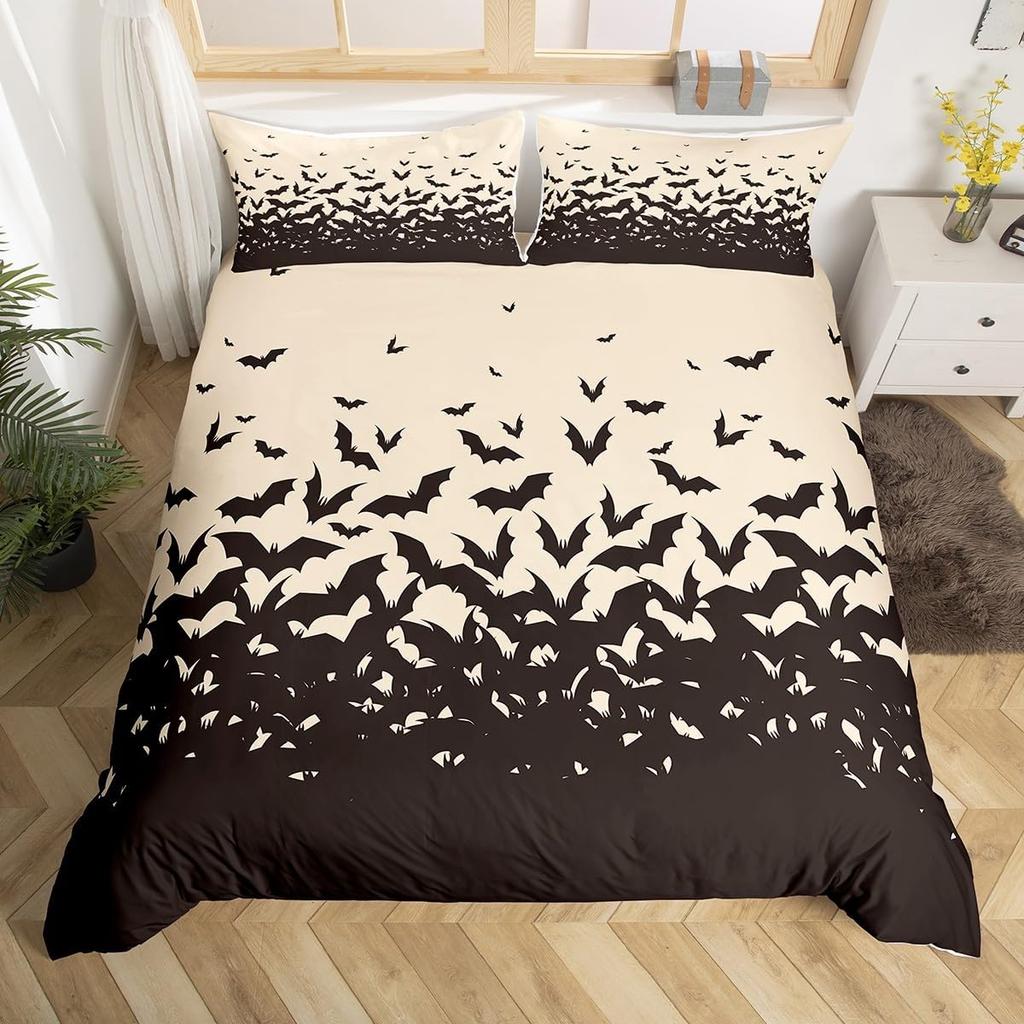 Happy Halloween Bedding Set 3D Bat Printing 2-3 Piece Set (No Core) Suitable for Bedroom Duvet Cover Set Halloween Decor Gift
