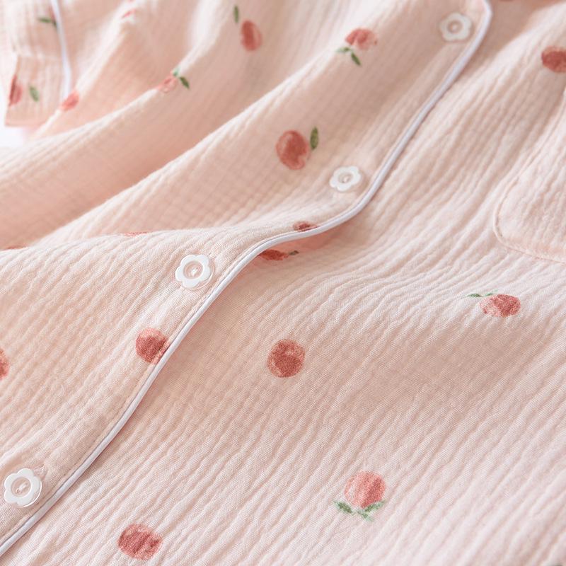 Women's Short Sleeve Cotton Gauze Pajamas - Lightweight, Loose Fit for Spring, Summer, and Autumn