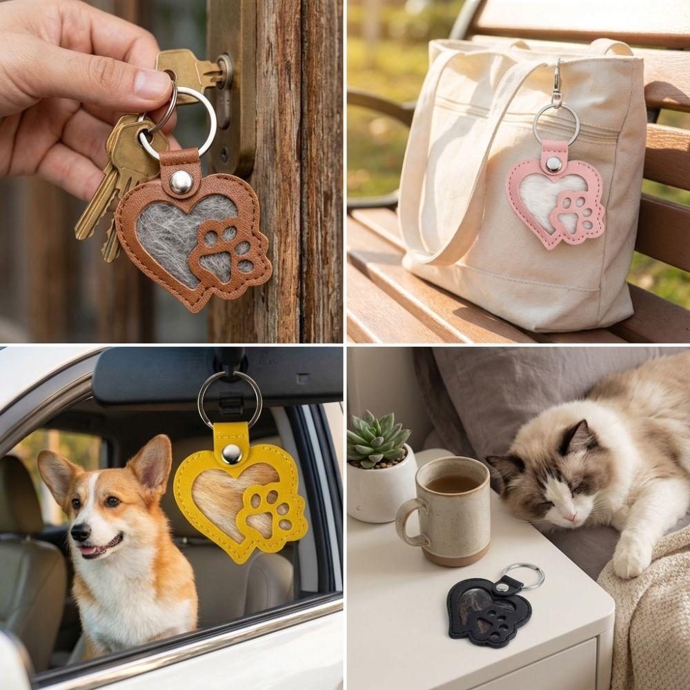 Portable Pet Hair Storage Bag Heart Shape Memorial Key Chain Dogs Paw Pendant  Funeral Supplies