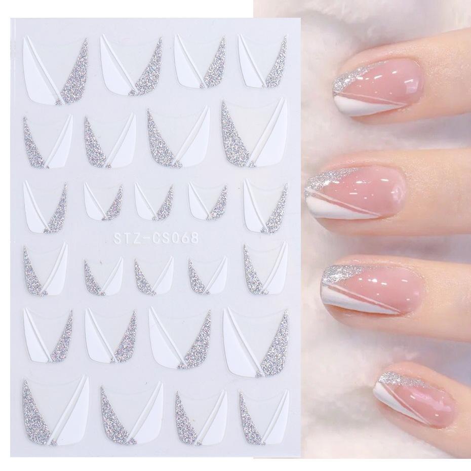 1 Sheet French Line Nail Art Stickers Decals White Oblique Strip Geometry Heart Nail Decoration