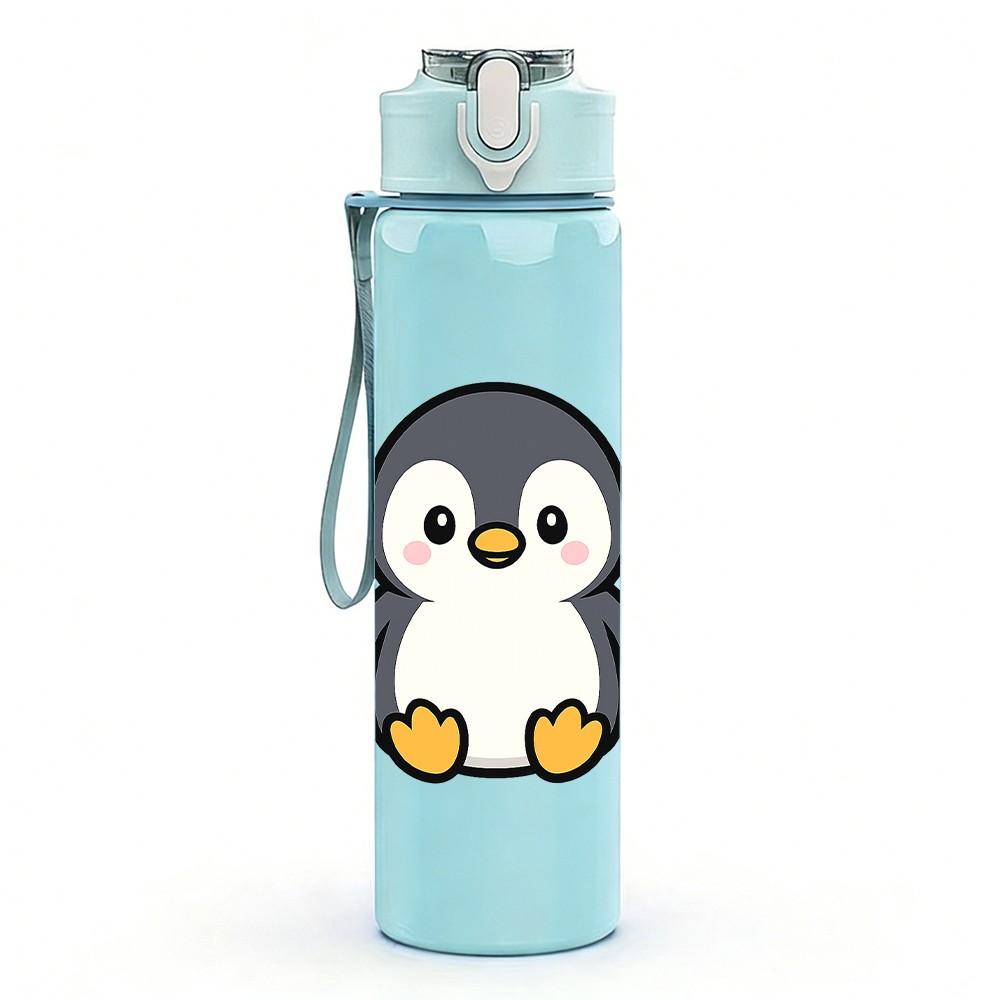 1PC Penguin Cartoon Pattern 750ml Color Plastic Sports Water Bottle Leakproof Flip Straw Lid Suitable for Sports Office Home Use