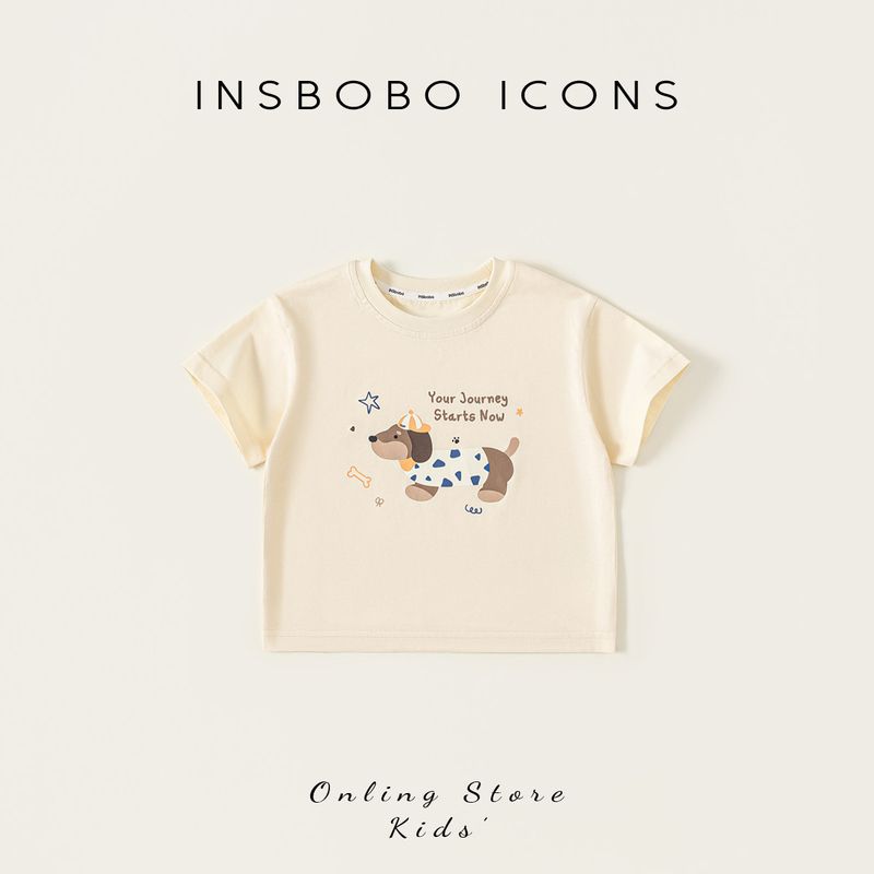Insbobo Kidsren s Short-Sleeved Summer 2026 New Style Baby Girl T-Shirt Boy Top Baby Clothes Summer Kidsren s Clothing Fashionable Beige 80