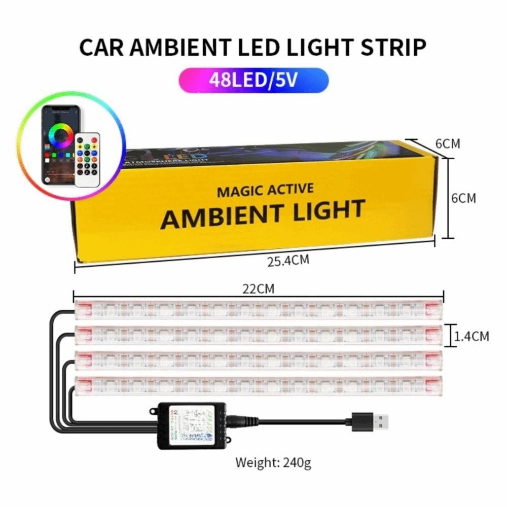 

With USB Car Interior Ambient Lamp Neon 48 LED Automotive Interior Decorative Lights 48 USB-Remote control