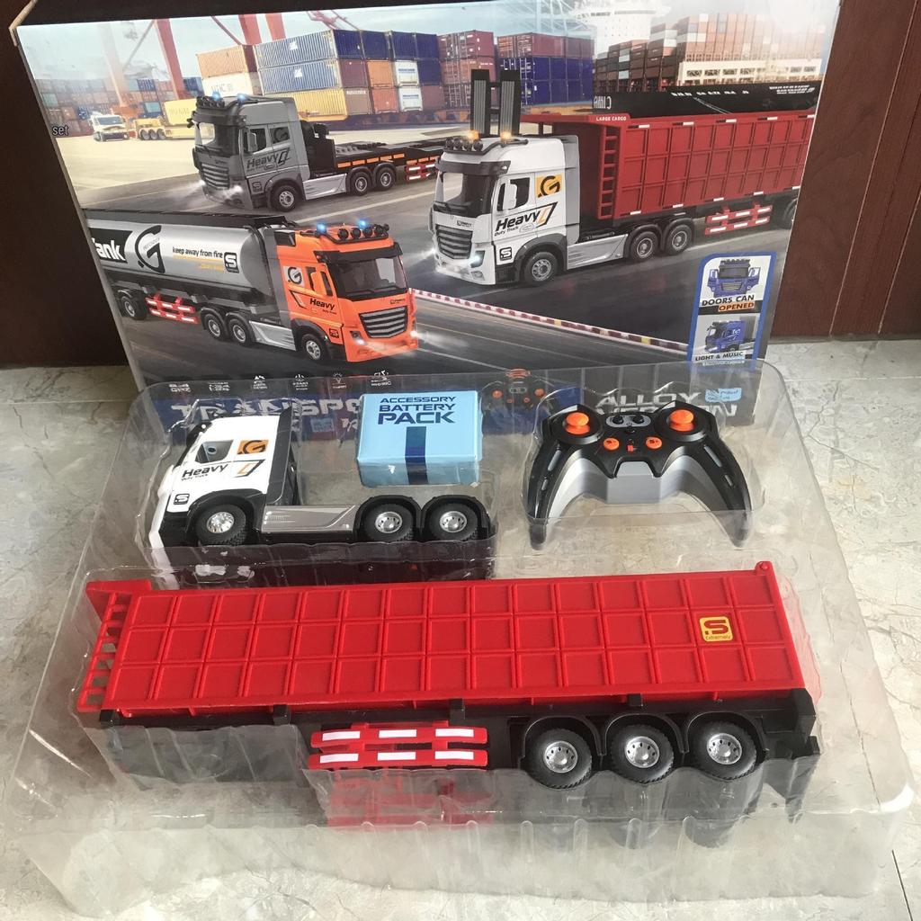 Remote Control Children's Alloy Truck with Music: Double-decker Transport, Openable Doors, Container, Oil Tank, Freight Toy.