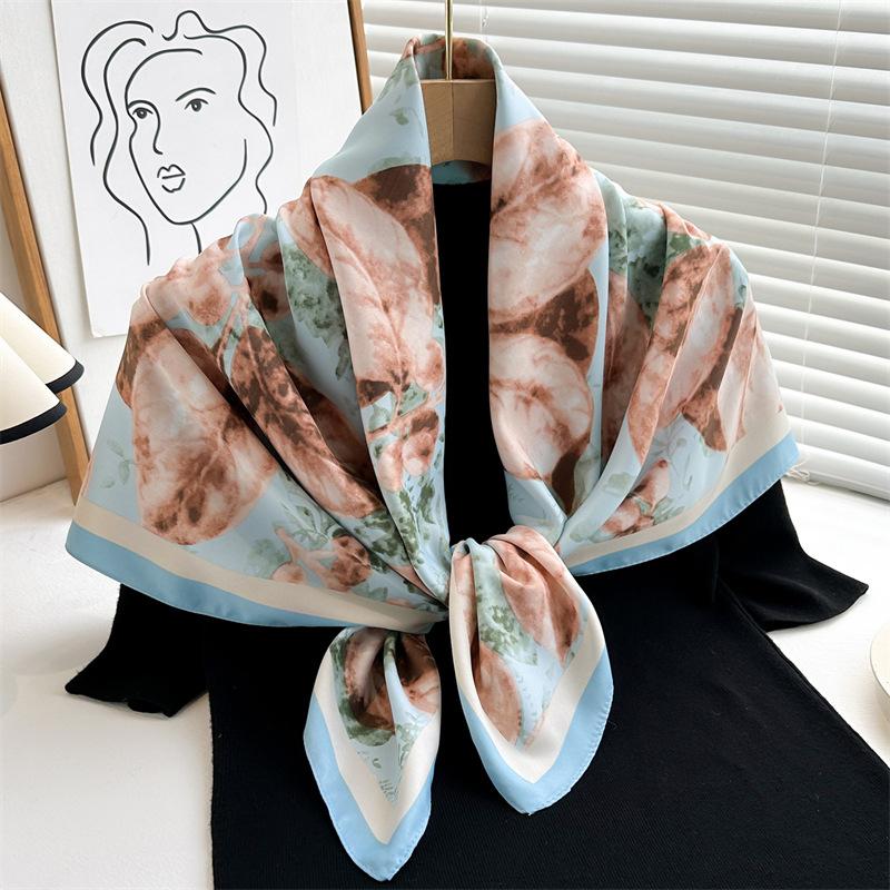 New 90*90cm Fashion Square Scarf Women Shawl Print Silk Satin Hijab Female Bandana Luxury Brand Ladie Bandanna Foulard Muffler