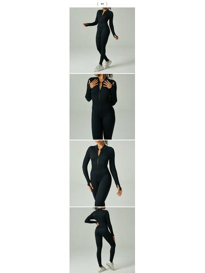 Evropská a americká bezešvá jednodílná jógová kombinéza - Dámské sportovní oblečení s dlouhým rukávem, stahující pas