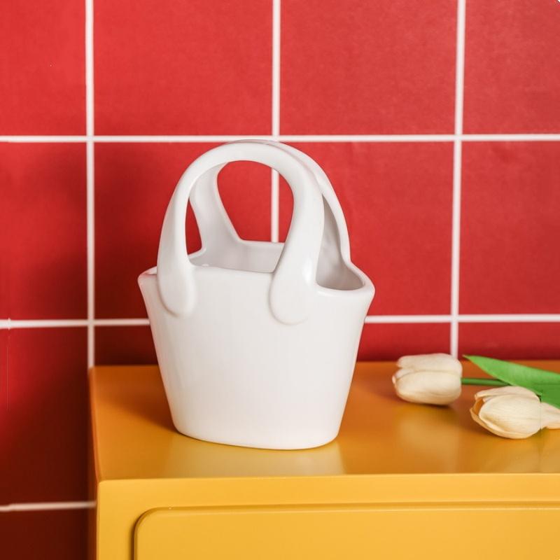 Ceramic Vase Handbag Flower Arrangement Accessories Bag and Vase Ceramic Handicrafts Terrarium Home Decoration Accessories