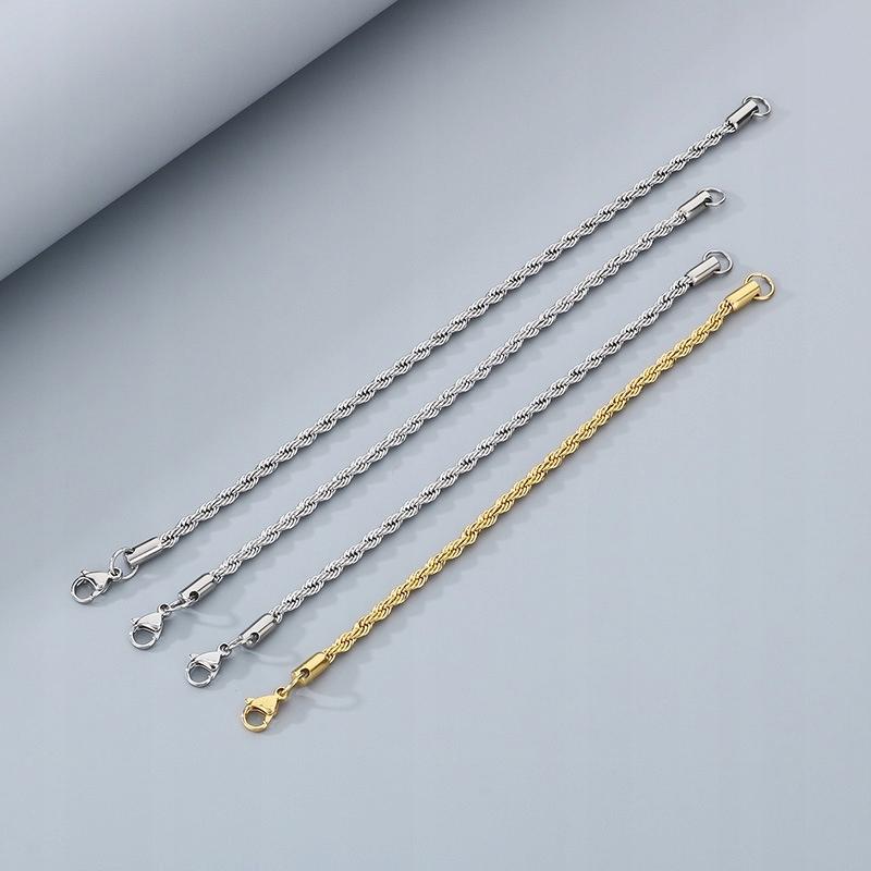 Men's Silver Bracelet 18 Cm Braided Twist Thin 3 Mm Titanium Steel