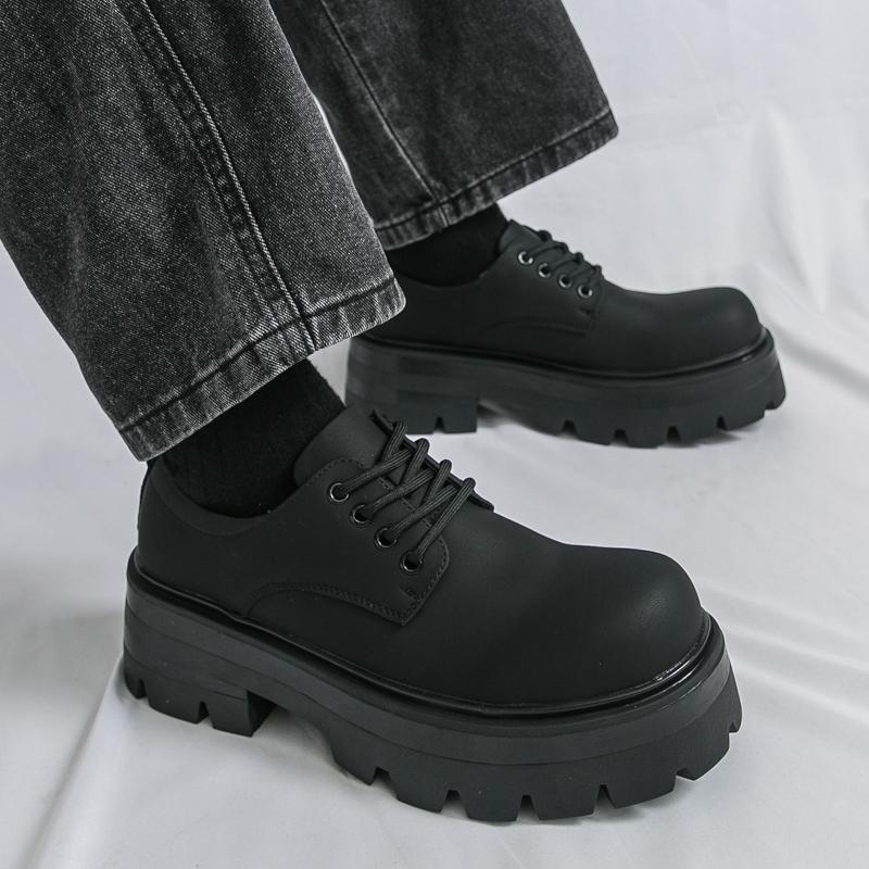 Thick soled men's shoes Casual lace up design style Office or leisure party Black outdoor shoes plus size Youth shoes lace-up