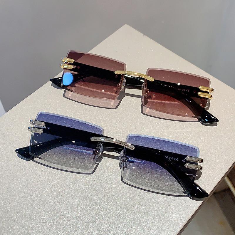 New Frameless Simple and Versatile Metal Frame Sunglasses, High-end Trendy Driving UV-proof Sunglasses