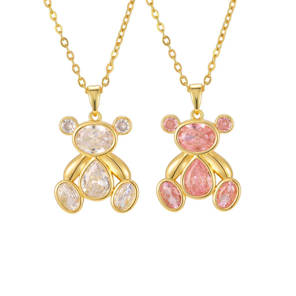 Accessories, Copper Zircon Cute Bear Pendant Necklace, High-End Women'S Accessories Pnb-387