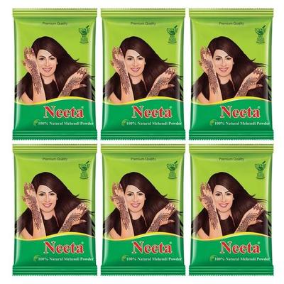 Neeta 100% přírodní prášek Mehendi Prémiová kvalita Čistý prášek z henny 150 g Hnědý (Balení 6)