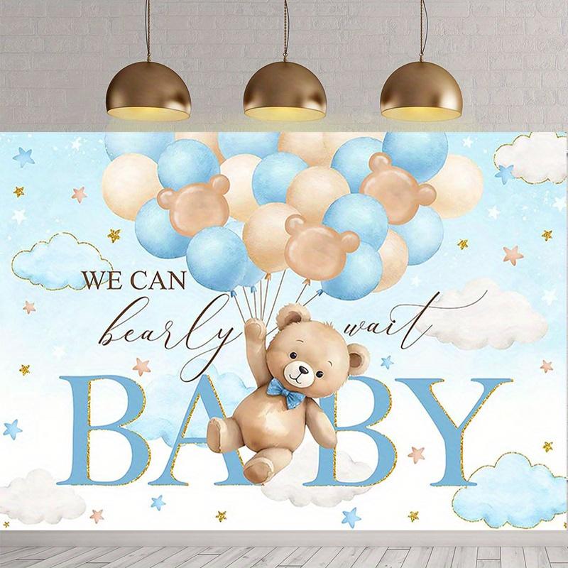 1 Piece Cute Bear and Balloon Shower Background - "We Can Hardly Wait" Party Decoration