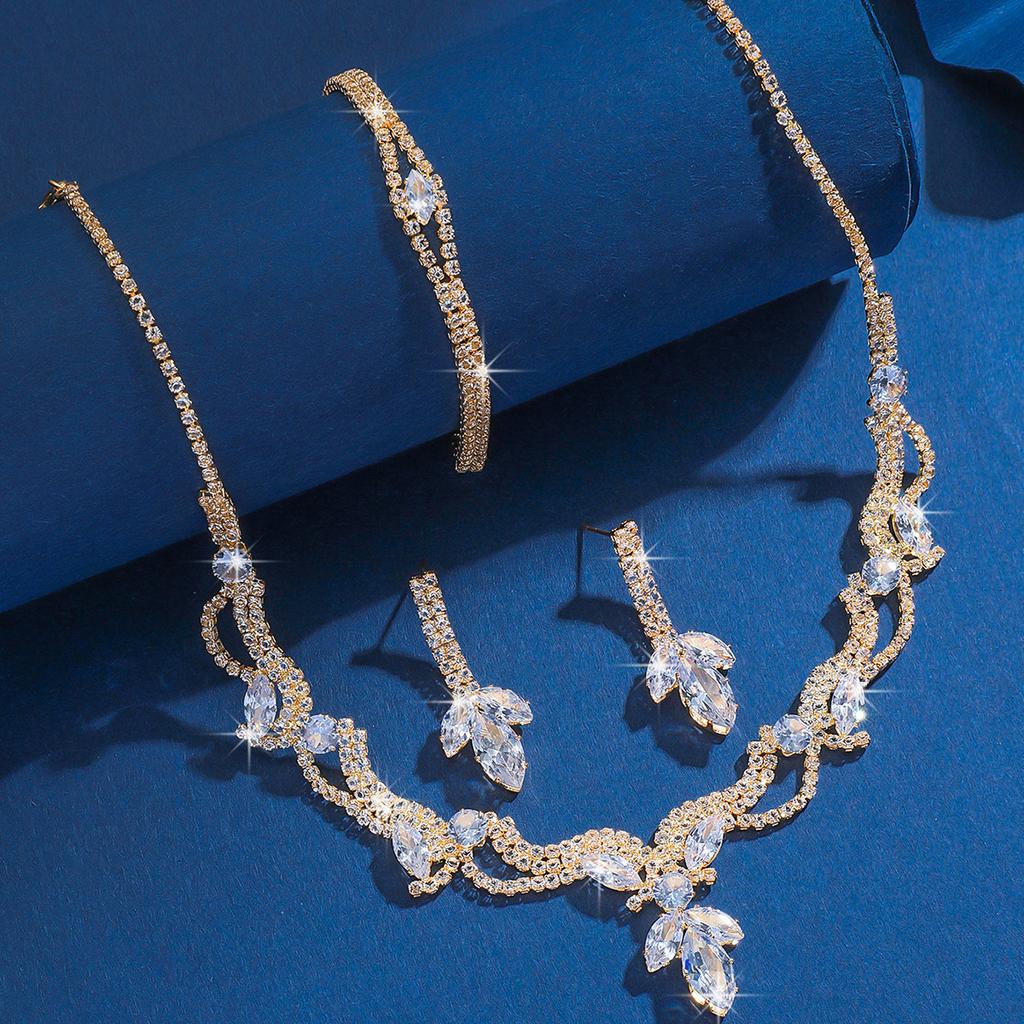 Bridal Zircon Jewelry Set Full Of Diamonds Rhinestones Women'S Wedding Supplies Jewelry Necklace Earrings Bracelet Three-Piece Set