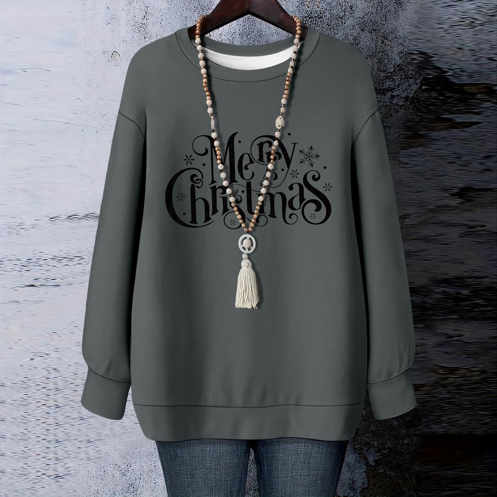Ladies' Christmas Printed Round Neck Long Sleeved T-shirt Sweatshirt Top