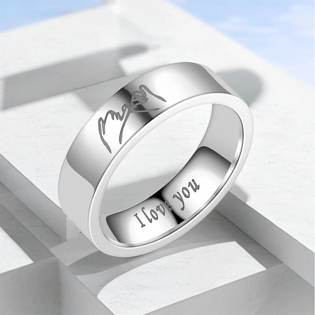 Stainless Steel Rings with "I LOVE YOU" Engraved Inside - Black/White Matching Promise Rings for Couples, Anniversary Jewe
