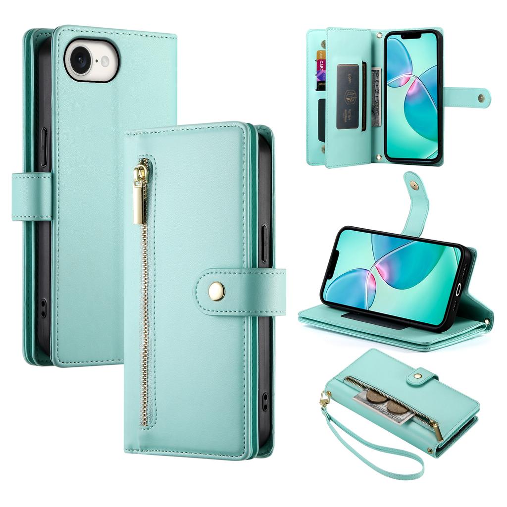 DF-011 For iPhone 16e Case Zipper Wallet PU Leather Crossbody Phone Bag