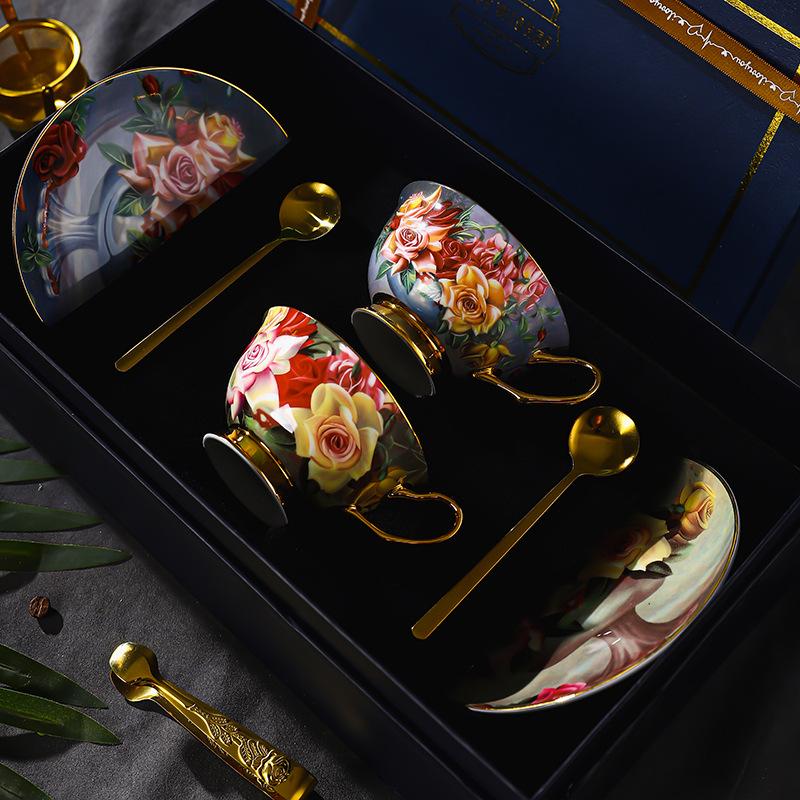 Rose Ceramic Bone China Coffee Cup Saucer Set Retro British Afternoon Tea Set Tea Cup Gift Box Gift