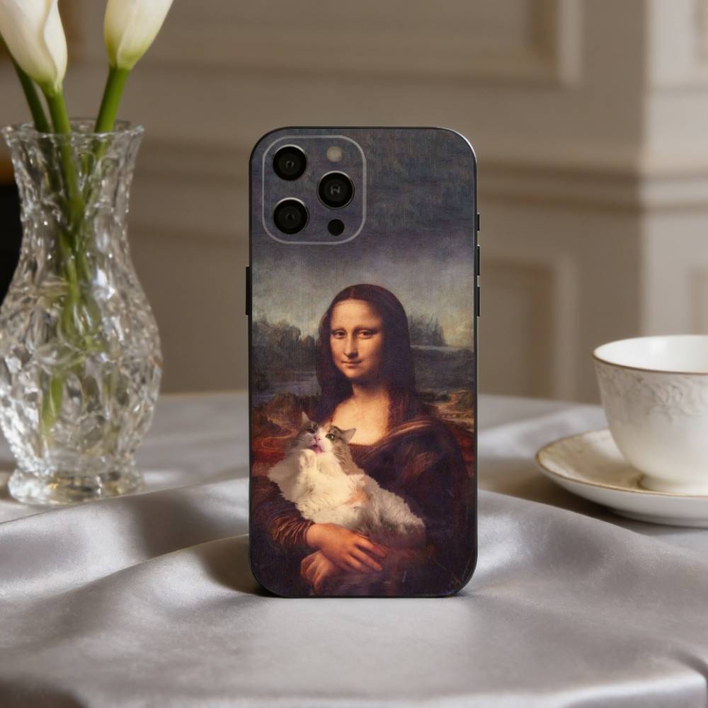 M-Mona-A L-Lisa Pat C-Cat Art Phone Case For iPhone 17,16,15,14,13,12,11 Plus,Pro Max,XS,Soft Silicone Black Cover