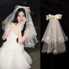 Pearl Decor Bridal Veil Hair Clip Two Layer Women Hair Veil New White Tulle Veil  Headwear