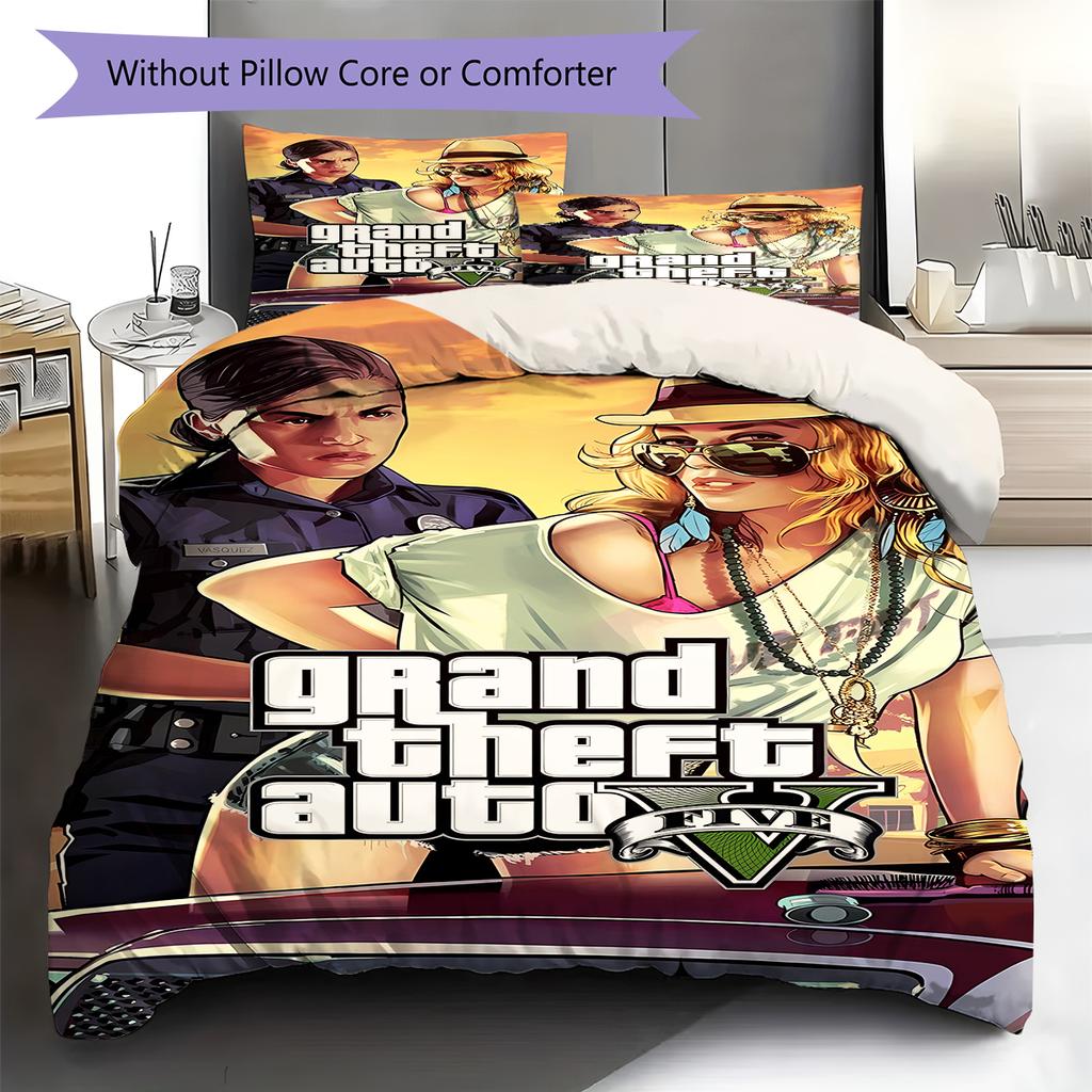 Grand Theft Auto Pattern Bedding,Quilt Set Quilt Cover Pillowcase Home Birthday Gift (1 * duvet cover + 2 * pillowcase, without core)