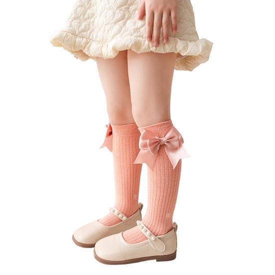 1 Pair Kids Bow Knee High Cotton Socks Cotton Long Socks Adorable Breathable Mid-Calf