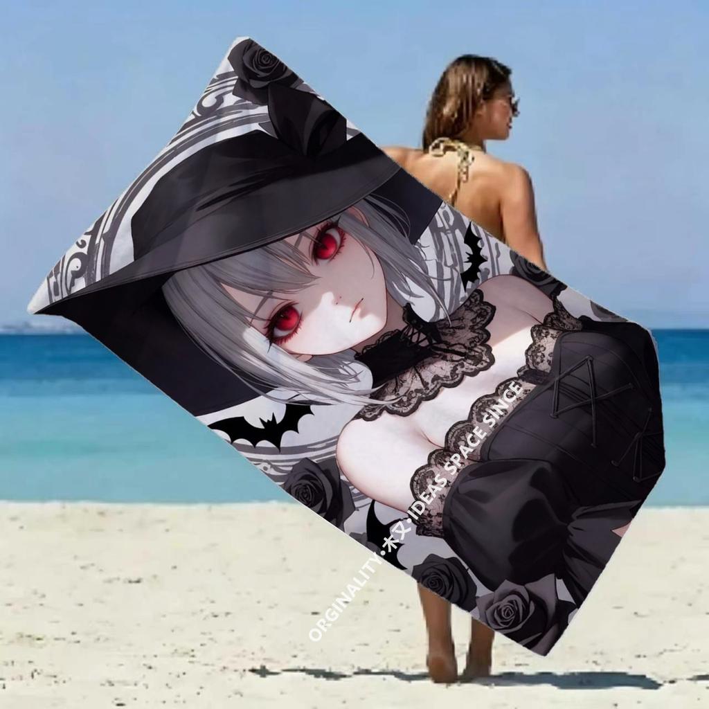 Gothic Witch Dark Rose Beach Towel Patterned Sunscreen And Windproof Suitable For Swimming Pool Camping Travel Blanket