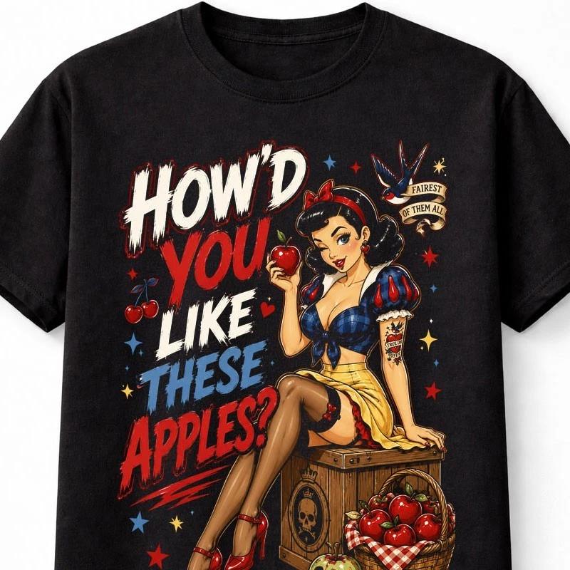 Tattoo Apple Princess PinUp Snow White Rockabilly Retro Fairytale Unisex TShirt S