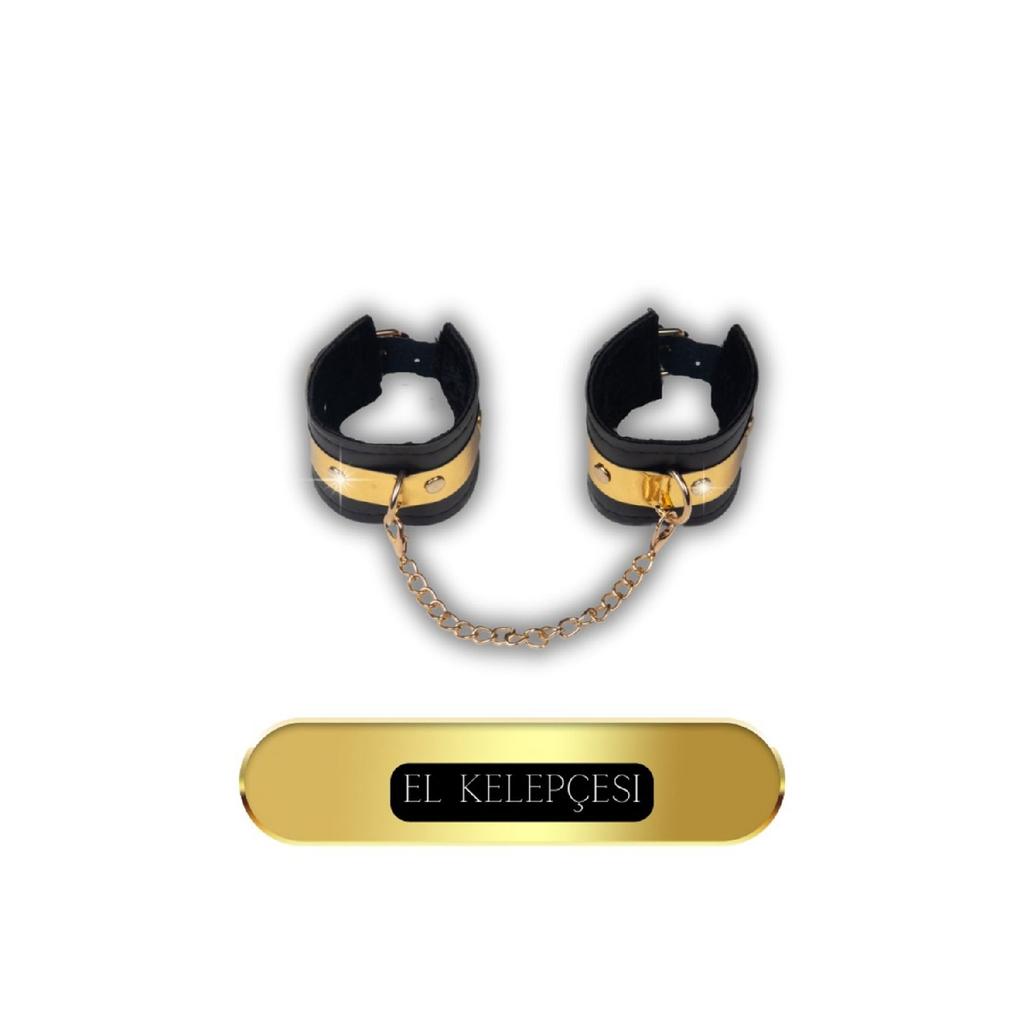 Fantasy Set With Whip, Leash, Plush, Handcuffs, Mask, Set Of 8 Gold, Gold Belt