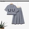 ZANZEA Women Short Sleeve Blouse and Long Skirts Plaid Print Two Piece Suit Sets
