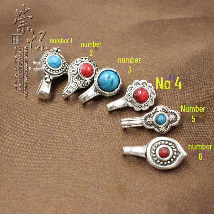 Tibetan Buddhist Beads DIY Jewelry: Brass Silver-Plated Clip with Turquoise Inlay