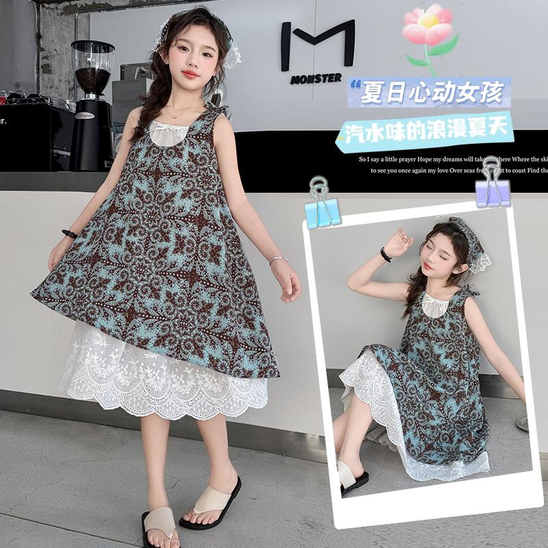 Girls' Dress 2026 Summer New Collection Children's Lace Floral Skirt Girls' Big Kids' Little Girls' Strap Top Skirt