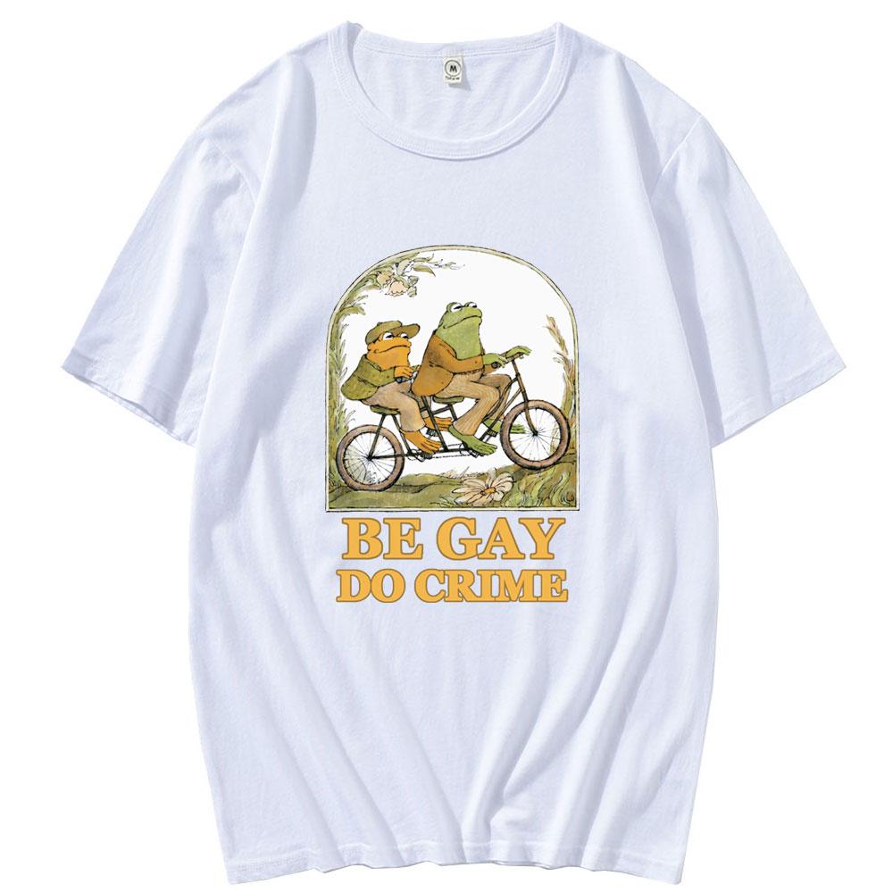 Harajuku Print Ride Bike Frog T-shirt Men Spring Summer Short Sleeve Female Black Basic Street Clothing Male Casual Loose Tshirt