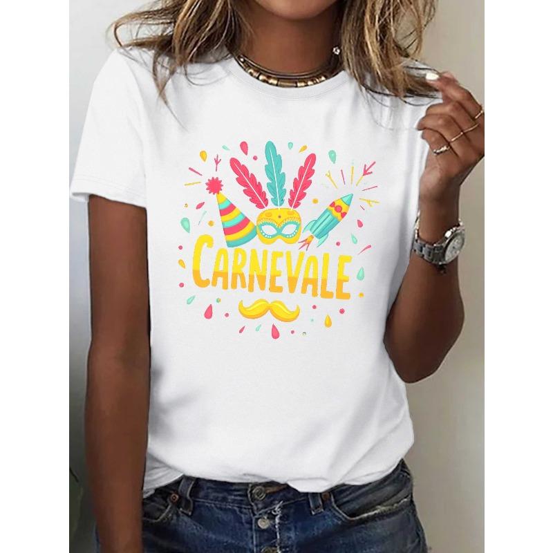 European sizes Colorful Carnival Celebration Women S Comfortable T-shirt | Crew Neck, Slight Stretch, Casual Style S