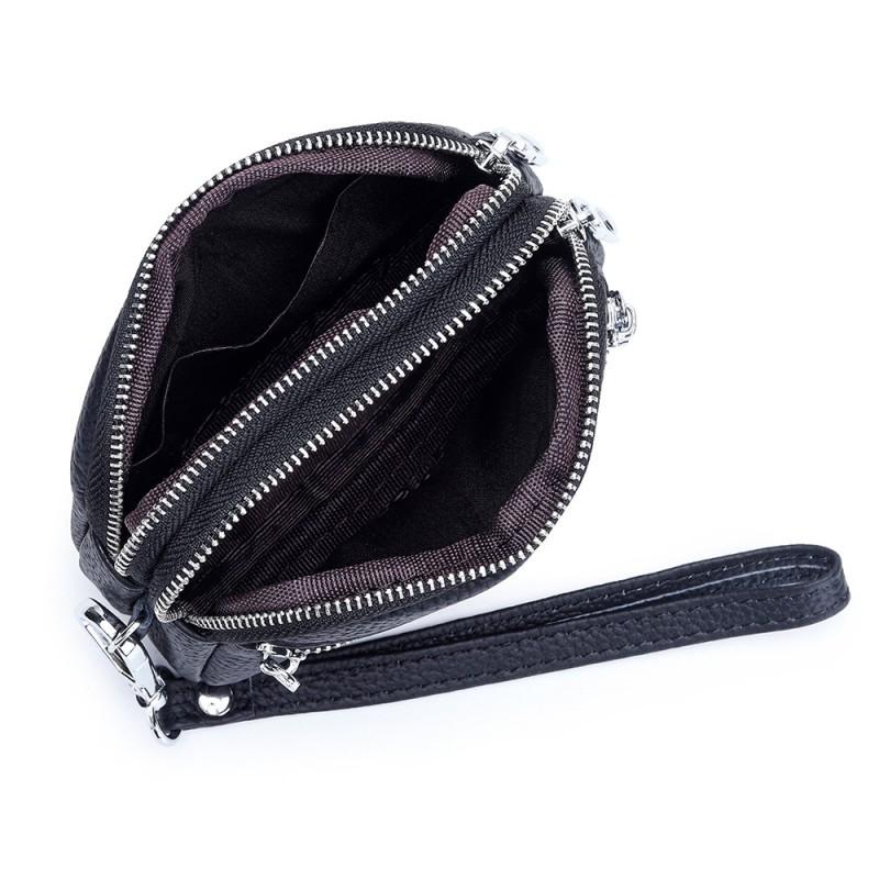 First-layer Cowhide Women's Mini Small Bag Change Purse Leather Large-capacity Double-zipper Multifunctional Clutch