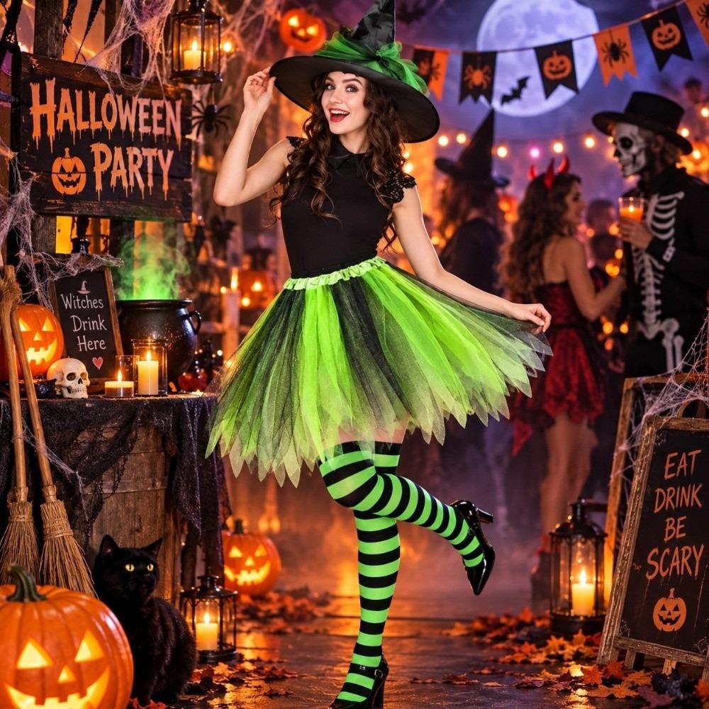 Costume da Strega per Halloween Calzini a Strisce Set Cosplay da Mago Set Gonna Tutù da Strega Cosplay