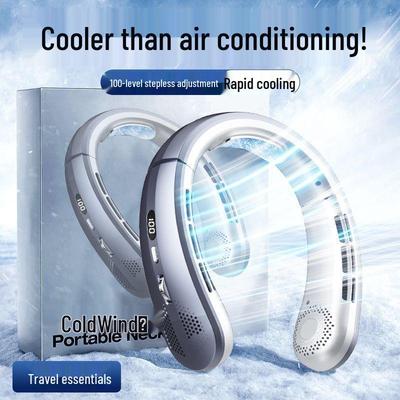 100-Speed Digital Display Portable USB Neck Fan for Students and Outdoor Sports