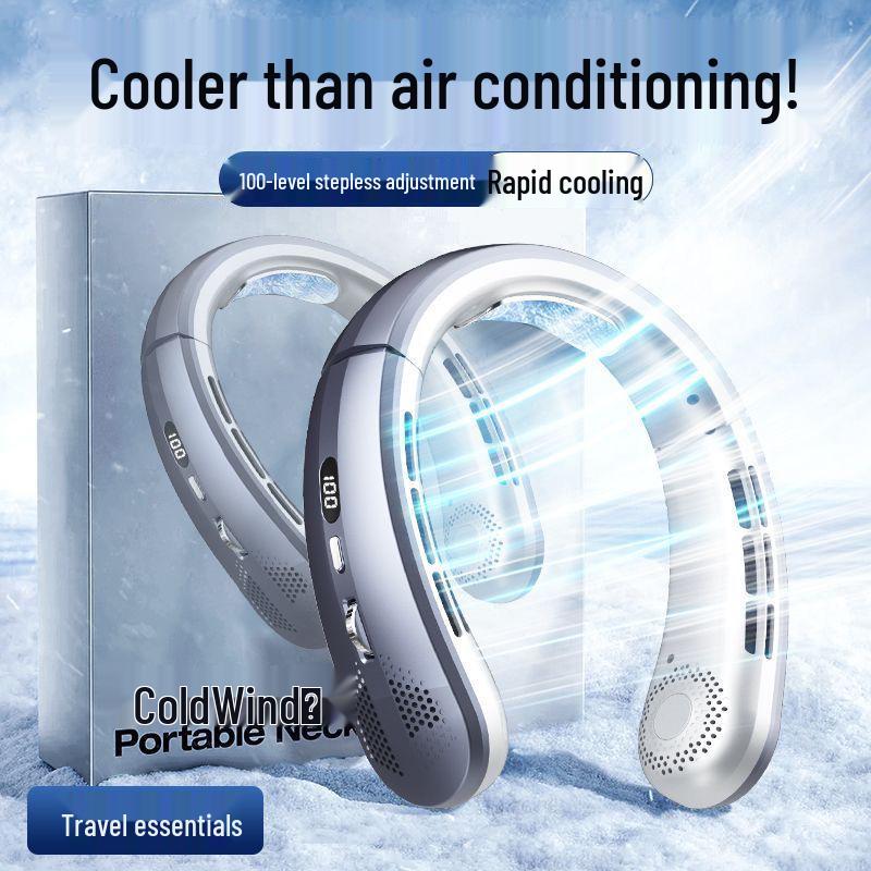100-Speed Digital Display Portable USB Neck Fan for Students and Outdoor Sports