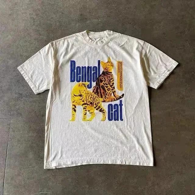 2025 Summer Cherry Pattern Print Washed Round Neck T-shirt Gothic Classic Y2K Plus Size Women's T-shirt Oversized Cotton T-shirt